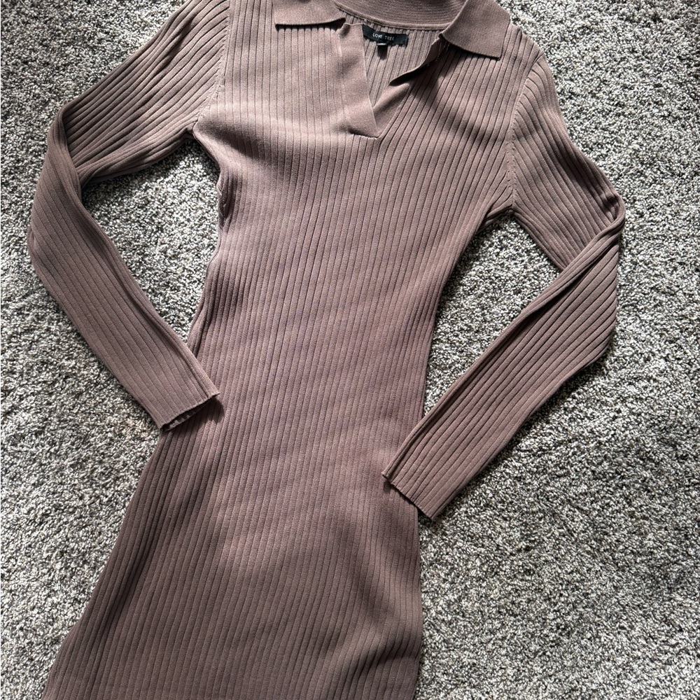 Love Tree Ribbed Knit Dress in Taupe